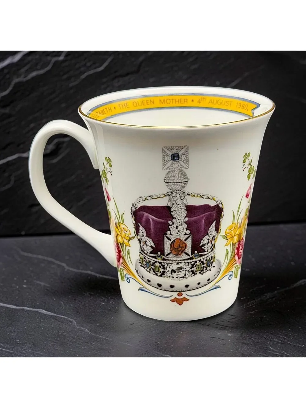 Vtg Crown Staffordshire Queen Mother 80th Birthday 1980 Bone China Mug England